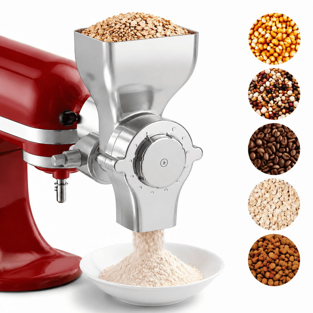INSMART Grain Mill Attachment for KitchenAid Stand Mixers, 12-Level Adjustable All-Metal Grinder, Die-Cast Aluminum Flour Mill for Corn, Coffee, Pet Food, Baby Food