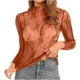 thumbnail image 4 of Fznquz Blouses Women Brown Lace Long Sleeve Casual Top Party Club Night Mesh Mock Neck Women's Clothing S, 4 of 4