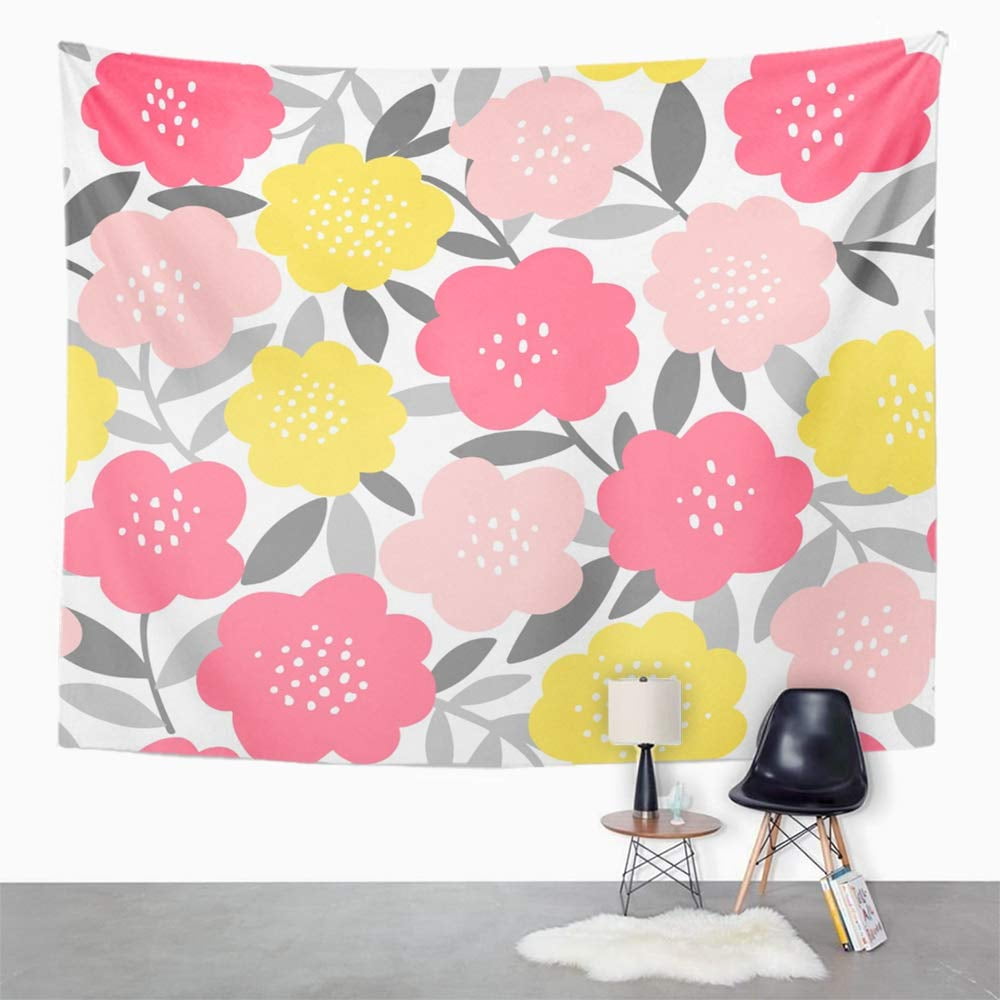 Cute floral pattern in the small flowers. Elegant print. Printing with  small cream beige flowers. Light amber yellow background. Wall Tapestry by  Ann&Pen