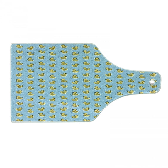 Yellow Bird Cutting Board, Simplistic Pattern with Rubber Toy Duck Drawing, Decorative Tempered Glass Cutting and Serving Board, in 3 Sizes, by Ambesonne