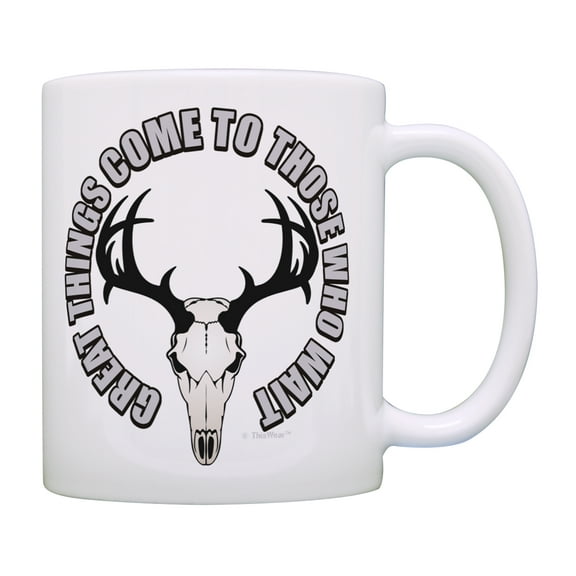 ThisWear Hunting Mug Great Things Come to Those Who Wait Deer Hunting Mugs for Men Bow Hunting Gifts for Women Hunting Gift Ideas Hunting Coffee Cup Hunter Mug 11 ounce Coffee Mug