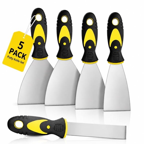 Rongsi 5Pcs Putty Knife Set, 1" 2" 3" 4" 5" Scraper, Spackle Knife, Paint Scraper, Scraper Tool, No Rusting, Perfect For Repairing Drywall, Removing Wallpaper, Mud, Plaster Scraping