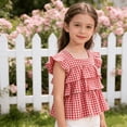 thumbnail image 4 of LEKWK Girls Gingham Top Toddler Tiered Ruffle Cap Sleeve Cute Tank Tops Square Neck Tie Back Babydoll Shirts Kids Summer Back to School Outfits Size 3-10Y, 4 of 7