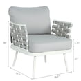 thumbnail image 3 of Christopher Knight Home Outdoor Rope Woven Lounge Chairs with Cushions, Steel Frame, Off White+Grey, Set of 2, 3 of 7