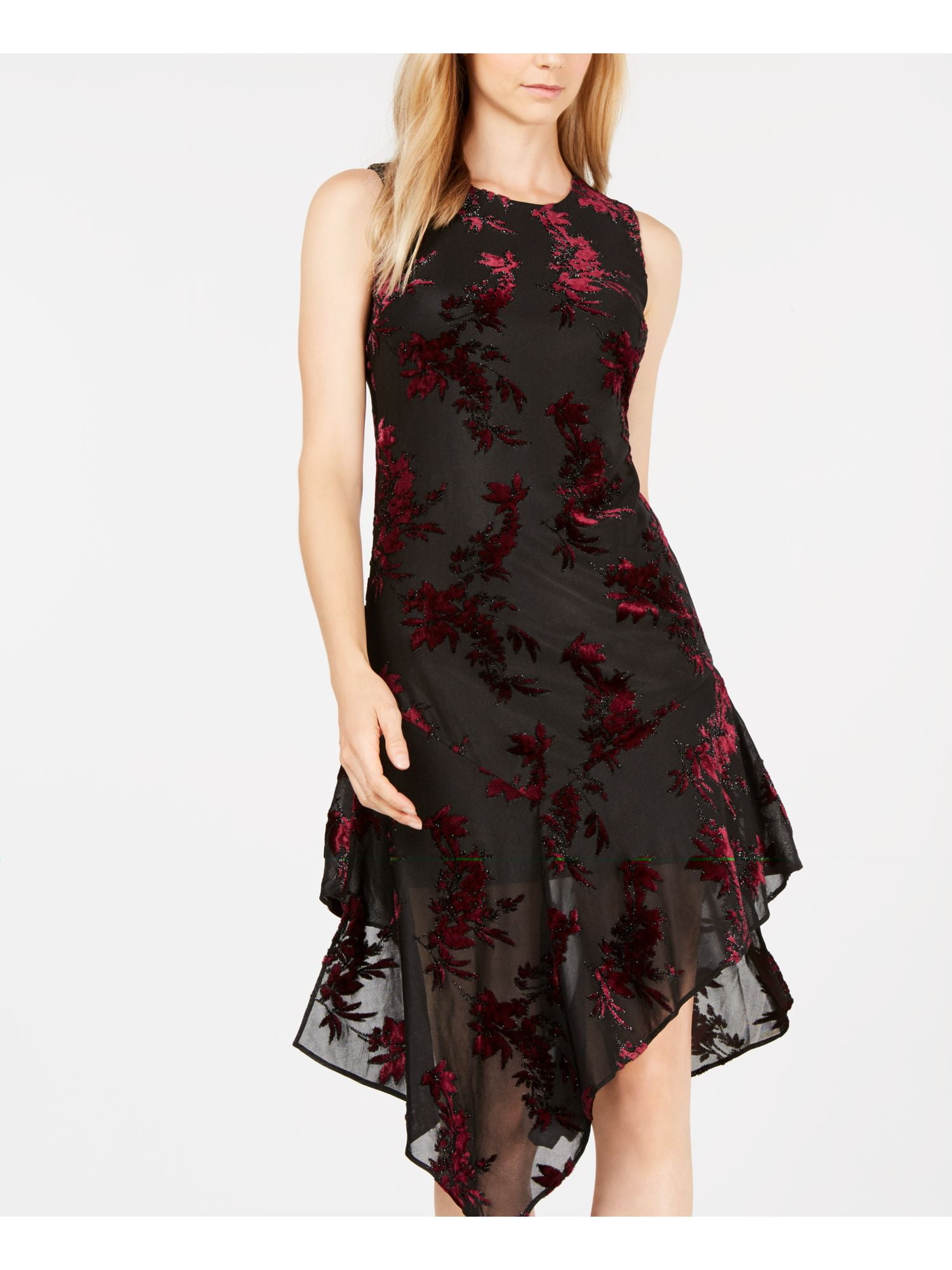 CALVIN KLEIN Womens Black Burnout Velvet Chiffon Midi Cocktail Dress 8 Walmart