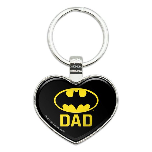 Batman Bat Dad Shield Logo Keychain Heart Love Metal Key Chain Ring