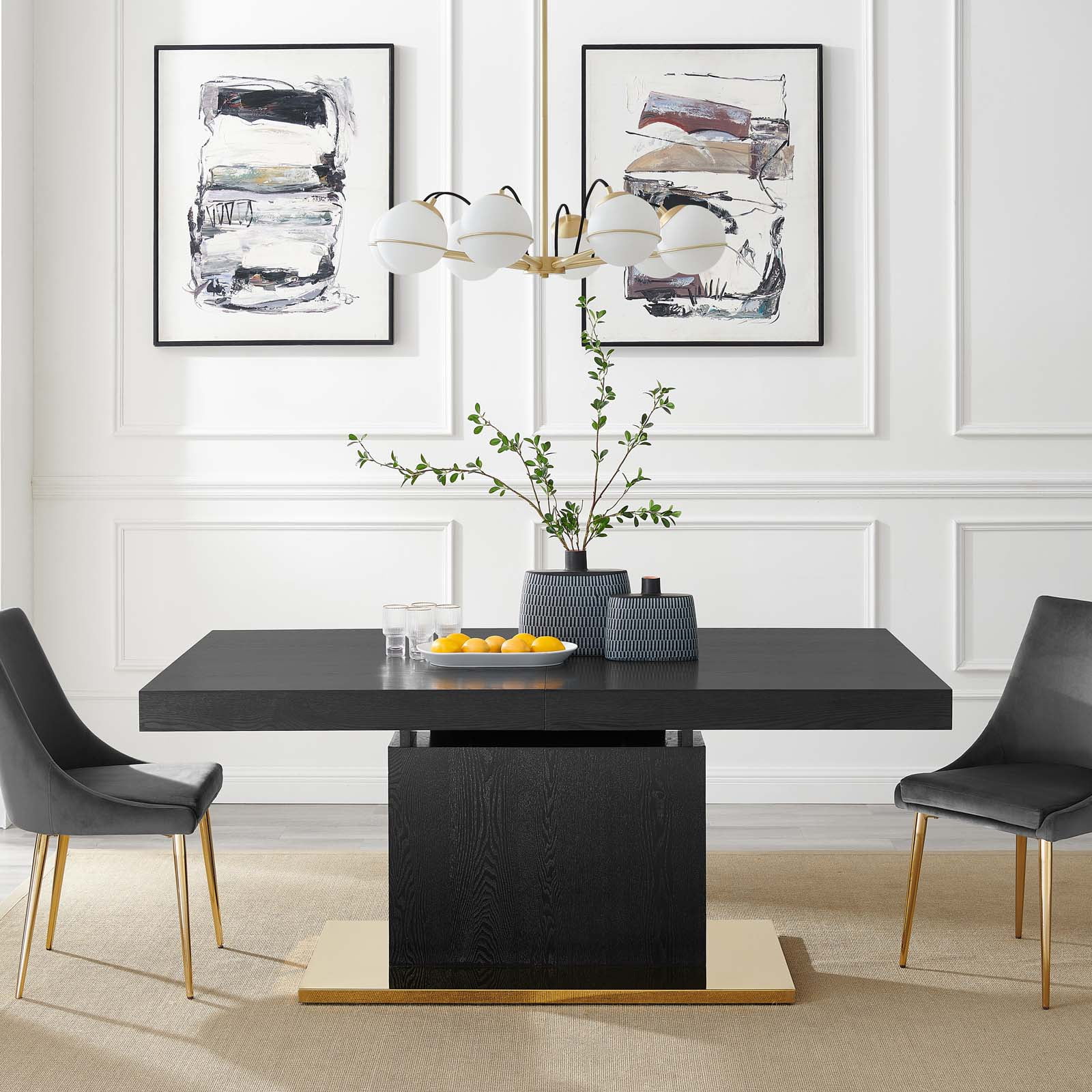 Modway Vector Expandable Dining Table in Black Gold