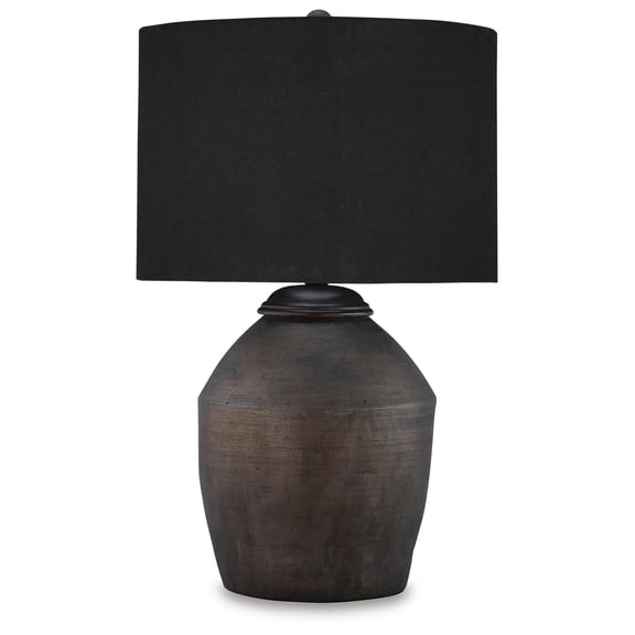 Signature Design by Ashley Naareman Terracotta Table Lamp, Metallic Black Finish, Drum Shade