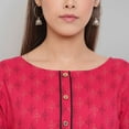 thumbnail image 7 of Janasya Indian Round Neck Roll-up Sleeve Printed Pink Cotton Kurta For Women, 7 of 7