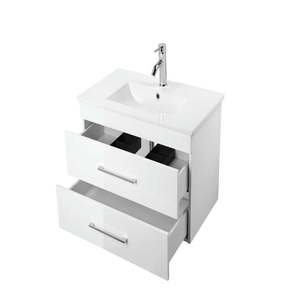 Topcobe 32-Inch White Gloss Wall-Mounted Bathroom Vanity with Double Drawers, Soft-Close System, Ceramic Sink, Bathroom Sink Vanity, Modern Furniture for Bathroom, Minimalist Bathroom Space