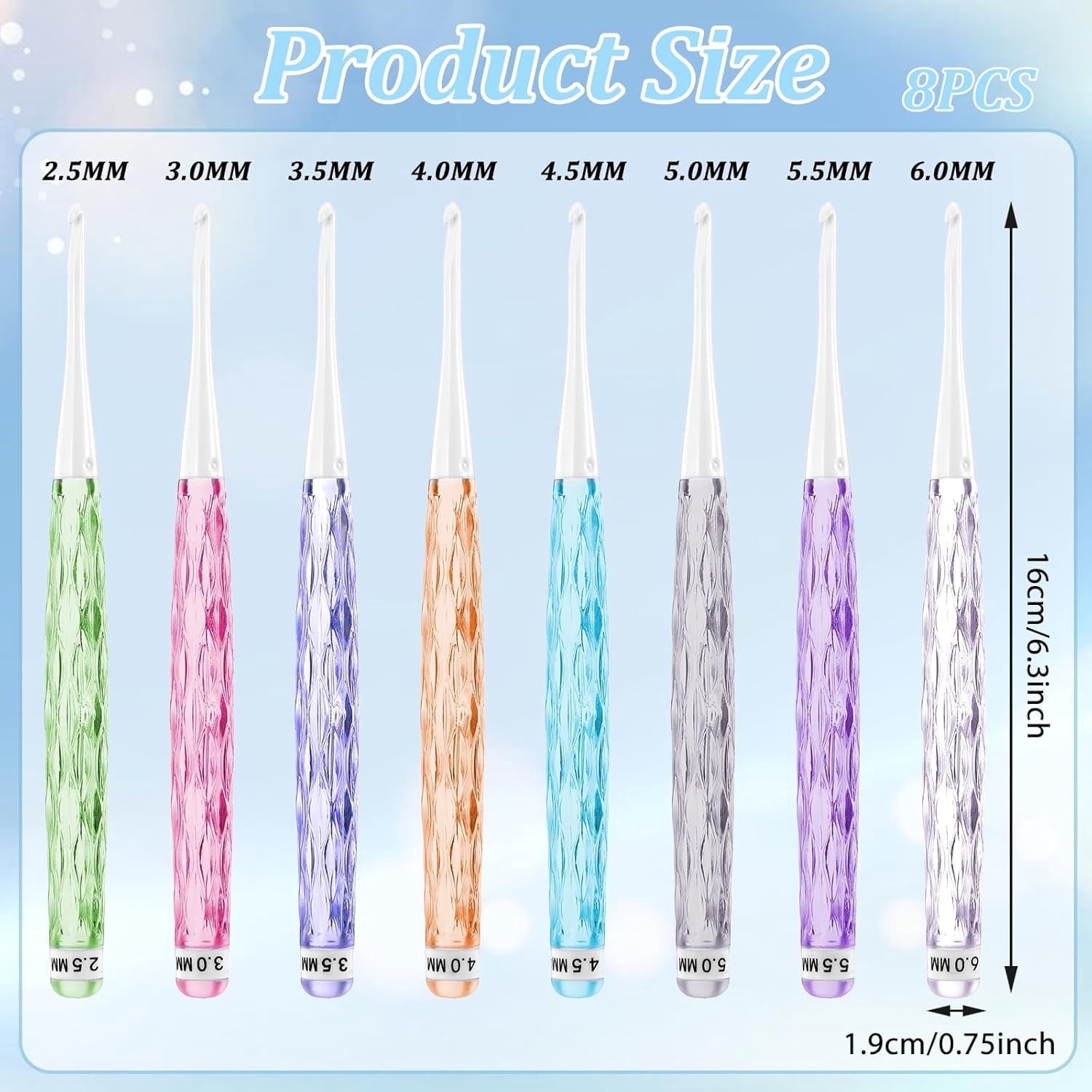 8 Pcs Plastic Crochet Hooks, Inline Crochet Hooks with Long Shaft Colorful Plastic Crochet Hooks Non-Slip Crochet Hook Grips for DIY Carf Hat Gloves Knitting (2.5mm-6mm)