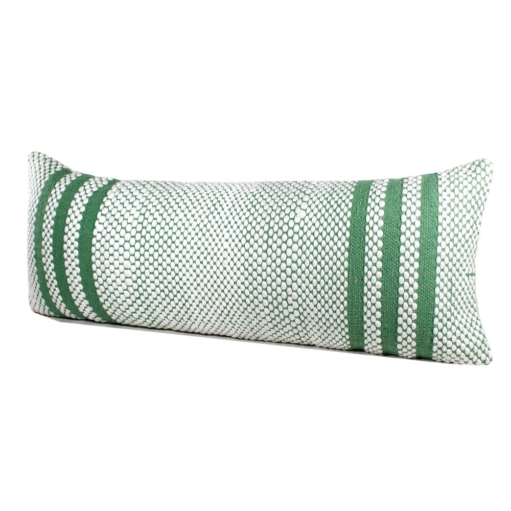 LR Home Ox Bay Hand-Woven Green/White Stripe Cotton Blend Pillow Cover