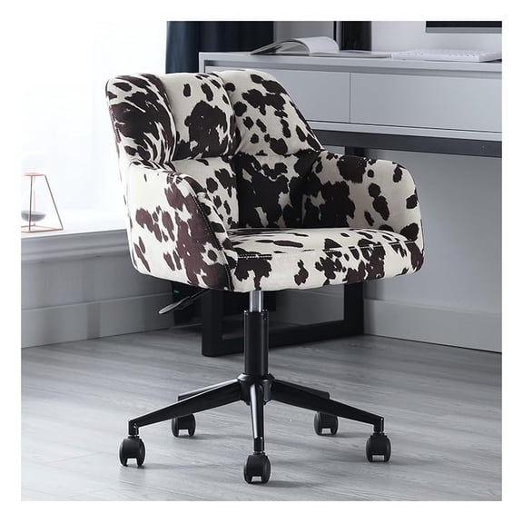 Cow Print Desk Chair Office Chair, 360° Swivel Work Chair with Back Support Armrest, Adjustable-Height Upholstered Chair for Living Room, Bedroom Home Office, Cow Print