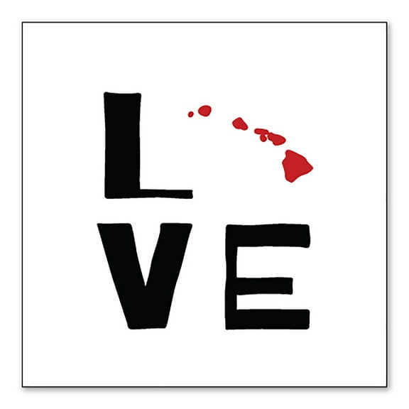 DistinctInk Custom Bumper Sticker - 3" x 3" Decorative Decal - White Background - Hawaii - Love Black & Red