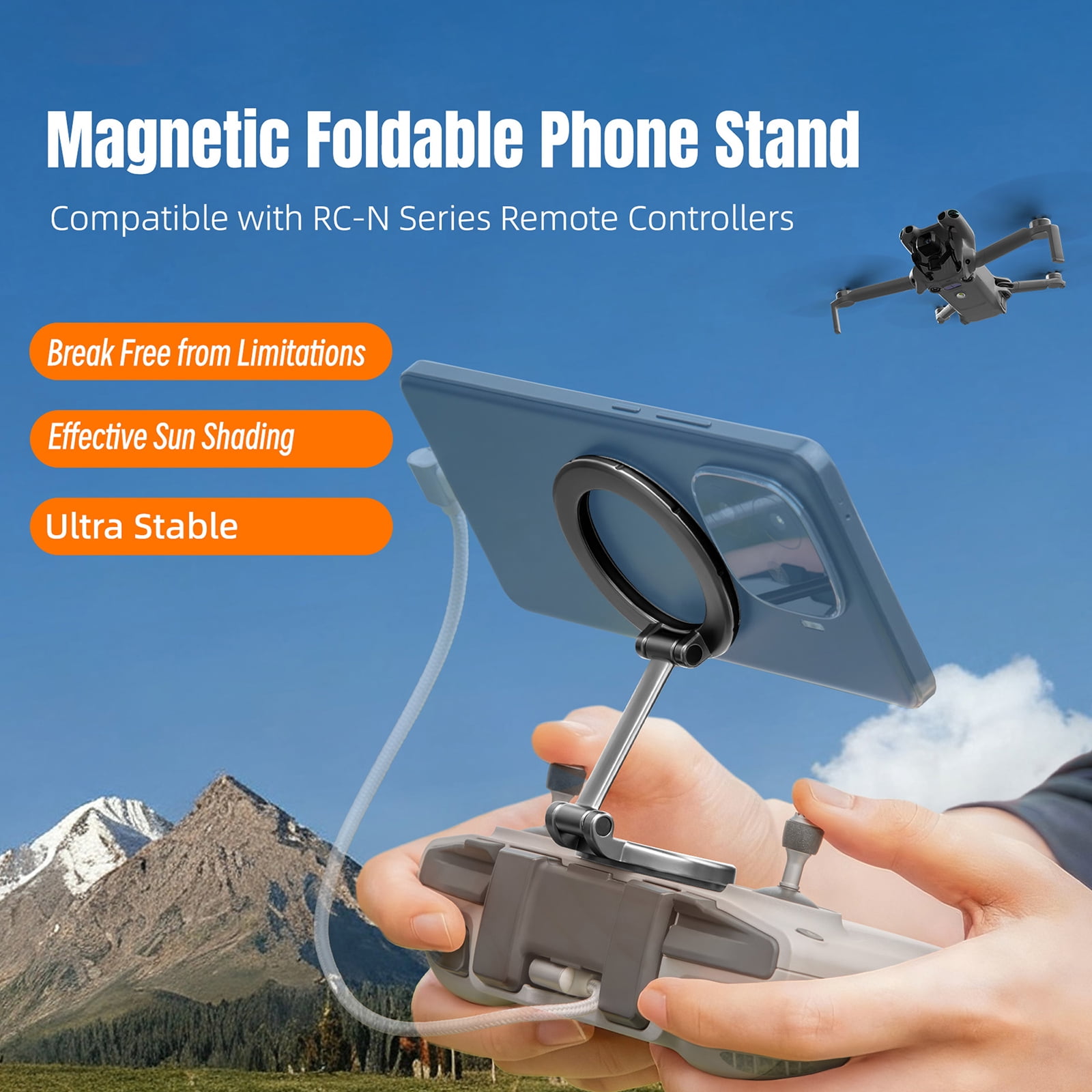 Foldable Magnetic Phone Stand for DJI RC-N1 / N2 / N3 Remote Control Adjustable Phone Holder 360° Rotation Phone Mount Adapter