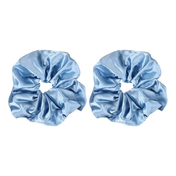 Uxcell 2 Pcs Satin Hair Scrunchies, Solid Hair Ties Soft Fabric Scrunchies Ponytail Holders for Women Girls Different Hairstyles, Wedding Party Gifts, Blue