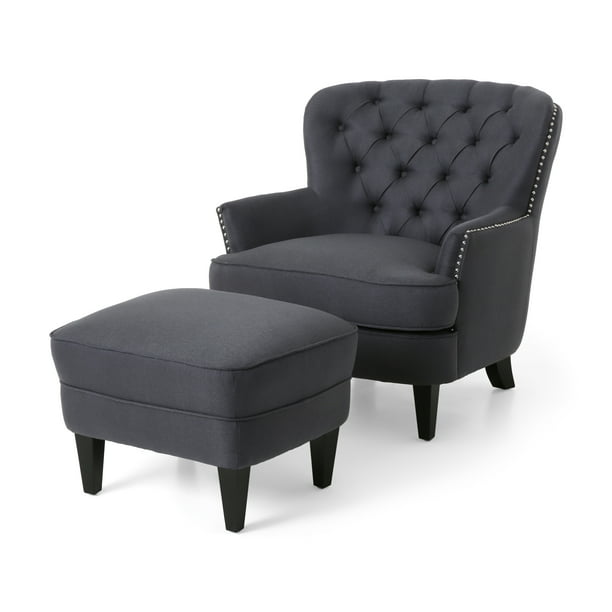 Noble House Caleb Indoor Fabric Club Chair And Ottoman Set Gray Com Noble House Caleb Indoor Fabric Club, Club Chair And Ottoman Set