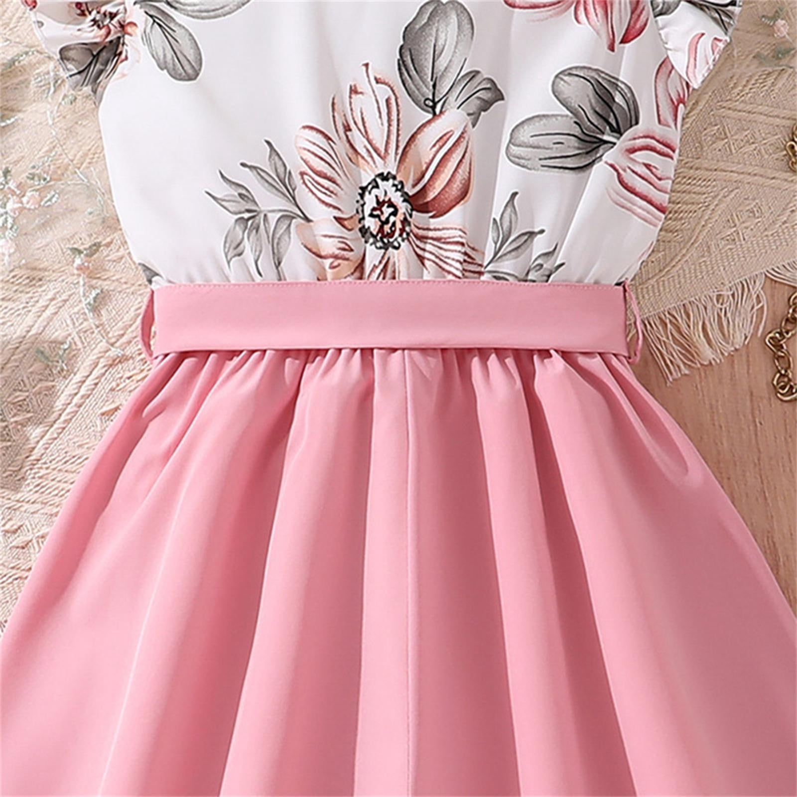 Rovga Girls Summer Dresses Round Neck Patchwork Floral Prints Sundress  Short Sleeve Casual Dress Pink Cute Girls Clothes 9-10 Years - Walmart.com