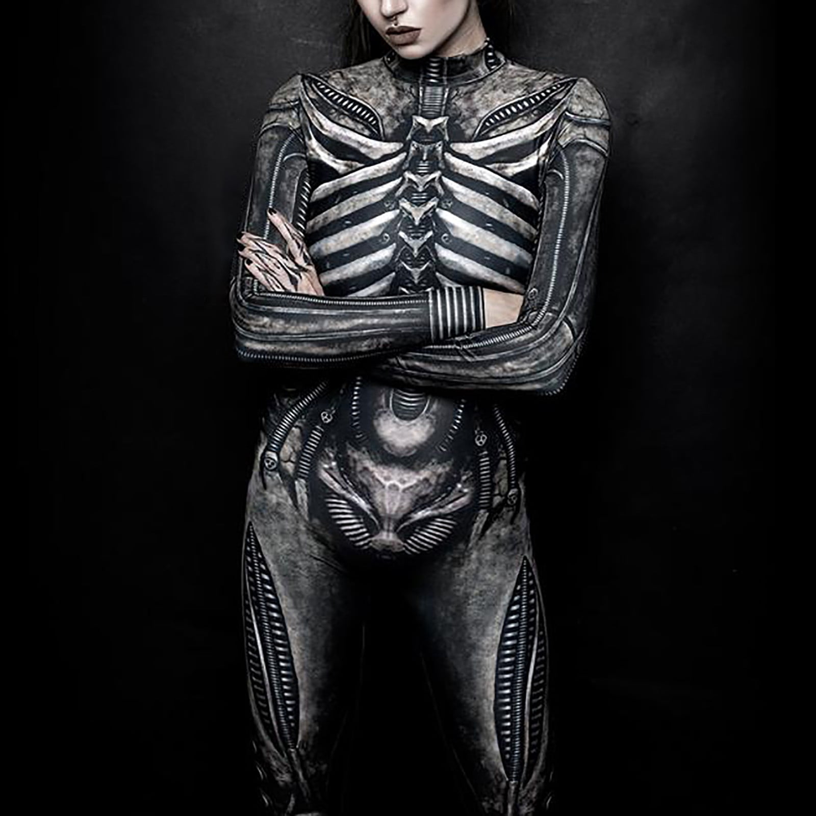 Combinaison Intégrale Squelette Imprimée 3D Pour Femme - Fermeture éclair Dos - Costume Futuriste Halloween Et Cosplay - 2