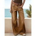 thumbnail image 6 of Womens Wide Straight Leg Mid Rise Baggy Pocket Denim Jeans Without Belt Dark Brown M, 6 of 8