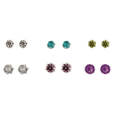 Time and Tru Women's Jewelry Essentials Multi-colored Stud Earrings, 6-Pack