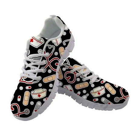 

Cute Cartoon Thermometer Print Black White Bottoms Sneakers Fashion Ladies Trainer Shoes New Autumn Casual Shoes Comfortable