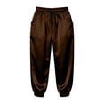 thumbnail image 4 of felwors Women's Satin Capri Joggers High Rise Cropped Lounge Pants with Elastic Cuffs Pockets（Coffee， L）, 4 of 5