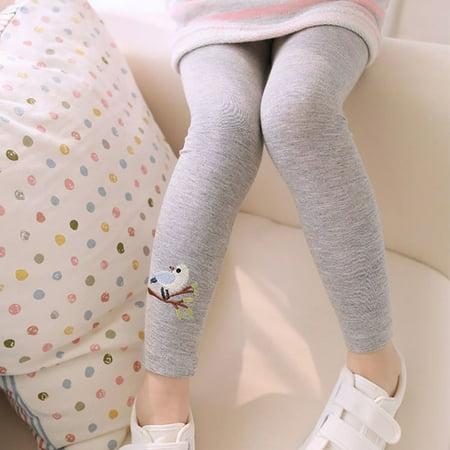 

Autunm Korean Version Children Baby Girls Leggings Embroidered Bird Girls Long Pants Gray 130 code