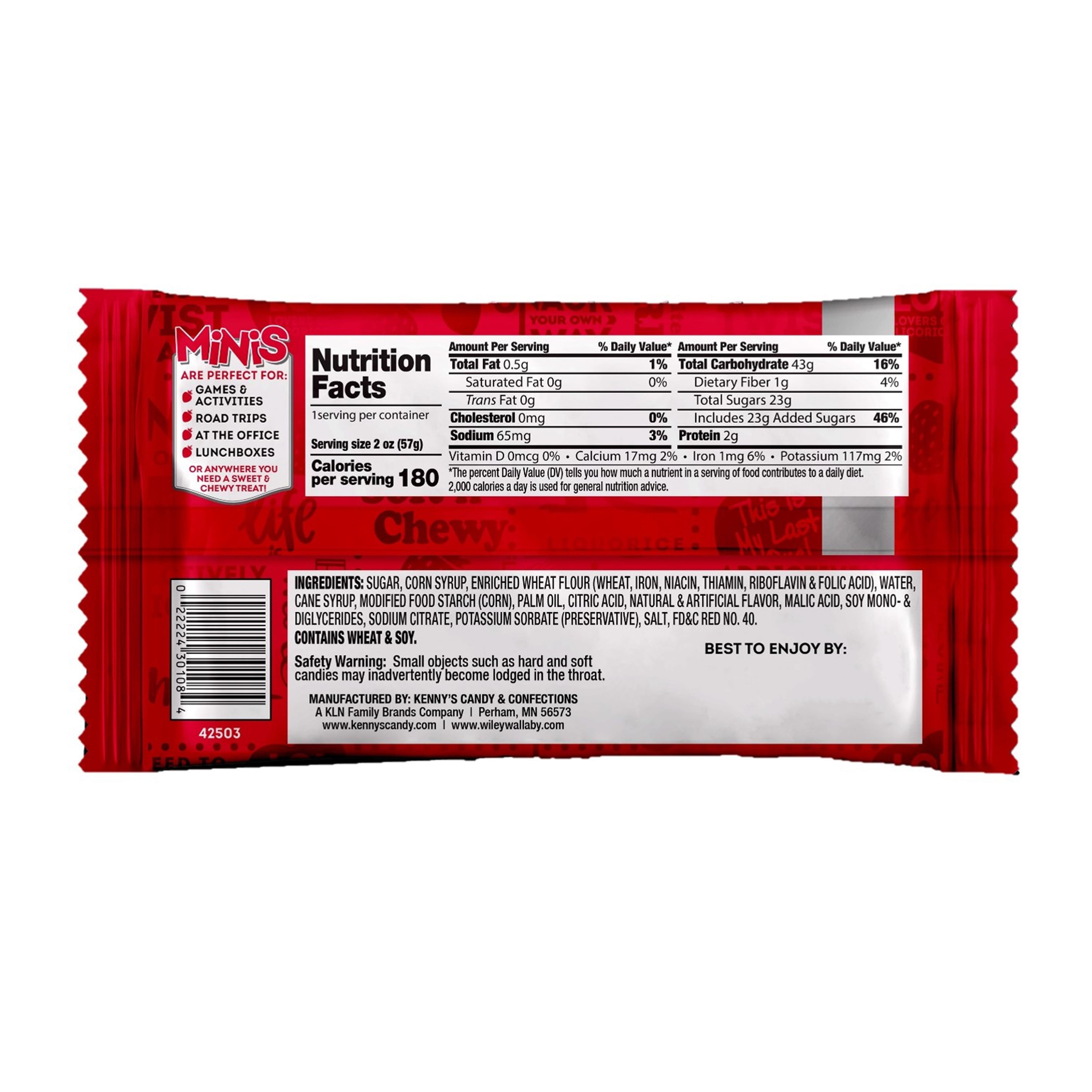 Wiley Wallaby Minis, Classic Red Licorice Candy, 3.5 oz.