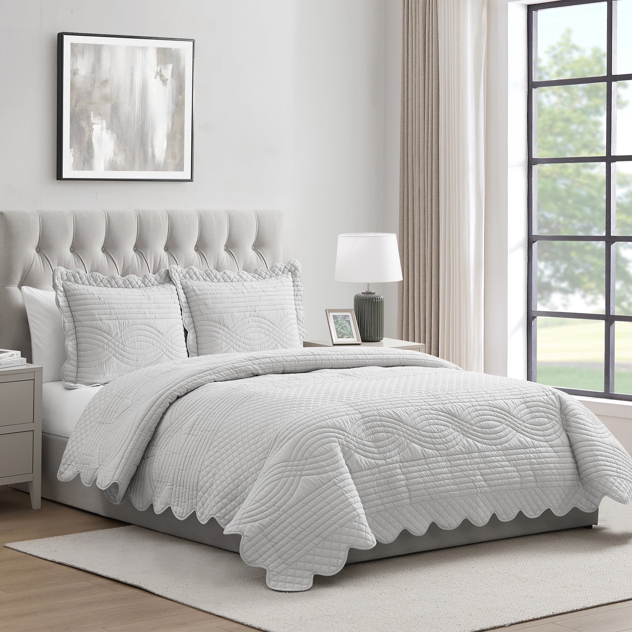 VCNY Home Grey Scallop 2-Piece Adult Microfiber Quilt Set, Twin