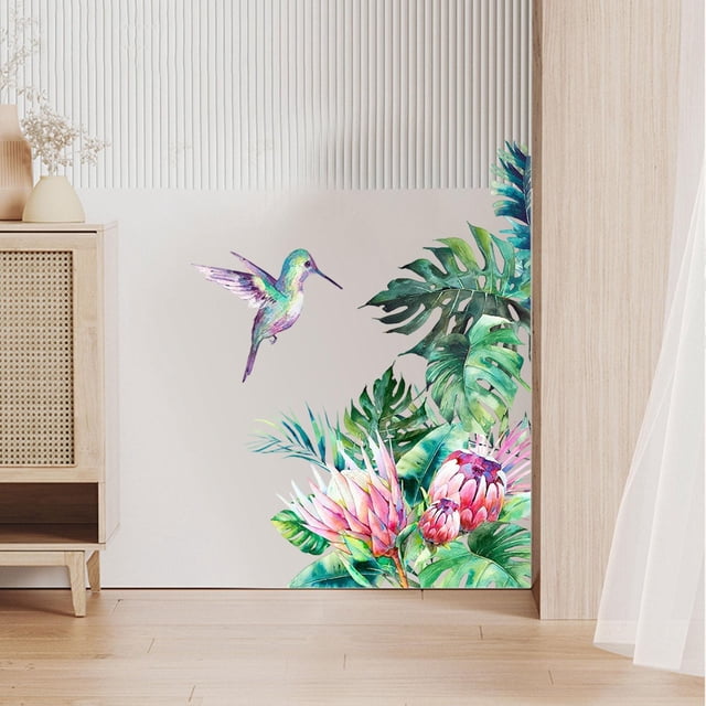 Pegatina de pared con diseño de pájaro y planta, elegante papel pintado de PVC para habitación de niños, baño, sala de juegos, vacaciones y sala de