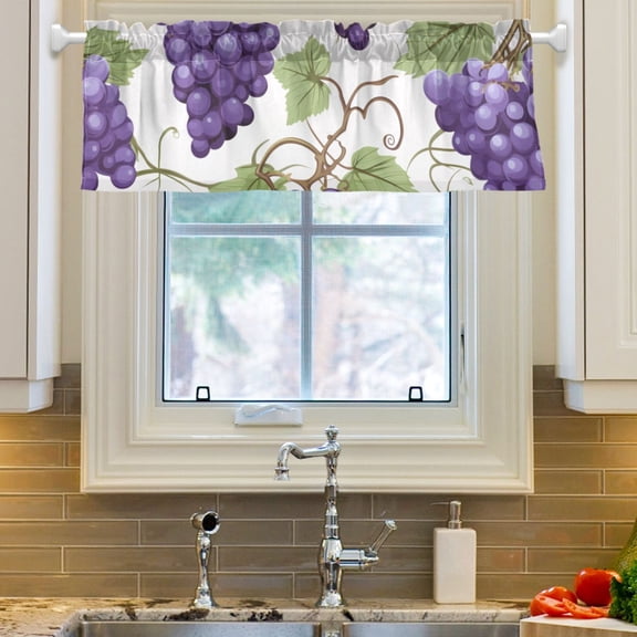 Ryvnso Grapes Fruit Window Valance Kitchen Farmhouse Rod Pocket Short Curtain 54x18 inch