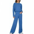 thumbnail image 2 of HAPIMO Womens 2 Piece Lounge Sets Casual Sweatsuits Matching Set Long Sleeve Pullover Tops with Elastic Waist Wide Leg Pant Homewear Sets Blue XL, 2 of 7