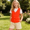 thumbnail image 6 of UVEASISHA Unisex Kids Volunteer Vest Lightweight Button Up Waistcoat Boys Girls V Neck Sleeveless Basic Vest Solid Color Casual Vest for School Activities Orange 7-8 Years, 6 of 10
