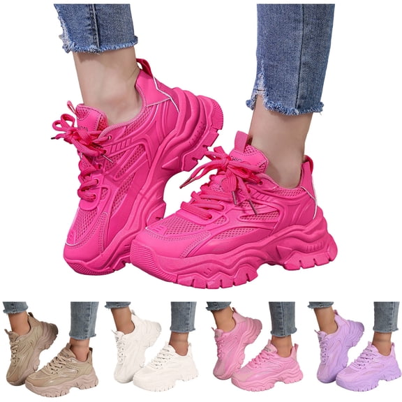 Pandaie Women's Chunky Sneakers Fashion Platform Casual Dad Shoes Comfortable Sport Work Gym Athletic Walking Running Shoes Beige 6