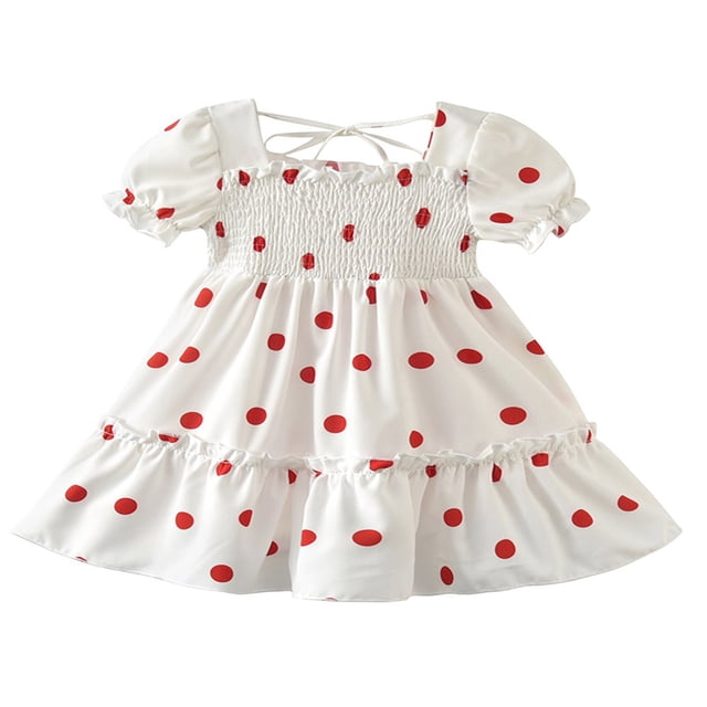 Robes Décontractées pour Petites Filles Manches Courtes à Pois Princesse Robe Élégante 0-5 Ans
