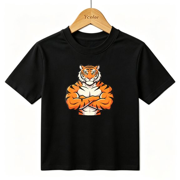 Boys Graphic T-Shirt Strong Tiger Mascot Sports Gym Bodybuilder Kids Tees 100% Cotton Tops Ages 4-13Y
