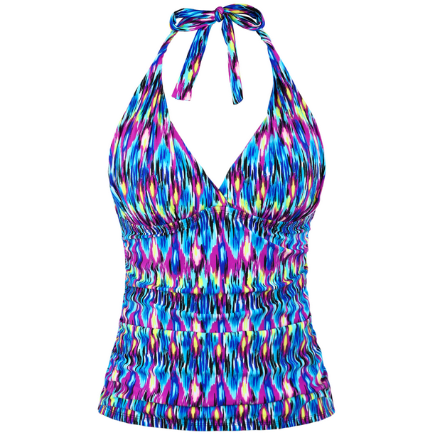 Hilor Women's Bathing Suit Plunging V Neck Halter Swim Tops Shirred