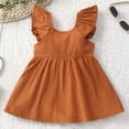 thumbnail image 4 of XEGLSBU Toddler Girls Dresses 2025 Summer Fly Sleeve Cotton Linen Dress for Kids Solid Color Dresses Size 2-7 Years Coffee Size 4-5 Years, 4 of 4
