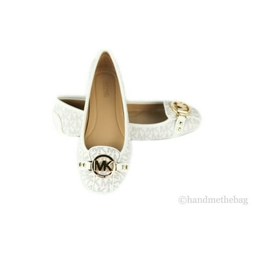 Michael Kors Women's Fulton Signature PVC Slip On Moccasin Ballet Flats Shoes (Vanilla Signature; US 6)
