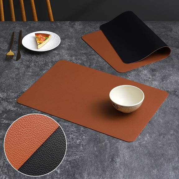 XmhyTop 16.93x11.81in Reversible Faux Cowhide Leather Placemats, 6-Pack Heat Resistant Waterproof Table Mats, Wipeable Dining Decor for Home Kitchen & Party, Brown Black