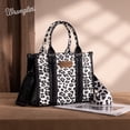 thumbnail image 3 of Wrangler Leopard Print Tote Bag for Women Western Purse Boho Top Handle Satchel Handbag with Signature Strap, Leopard-Black, 3 of 8