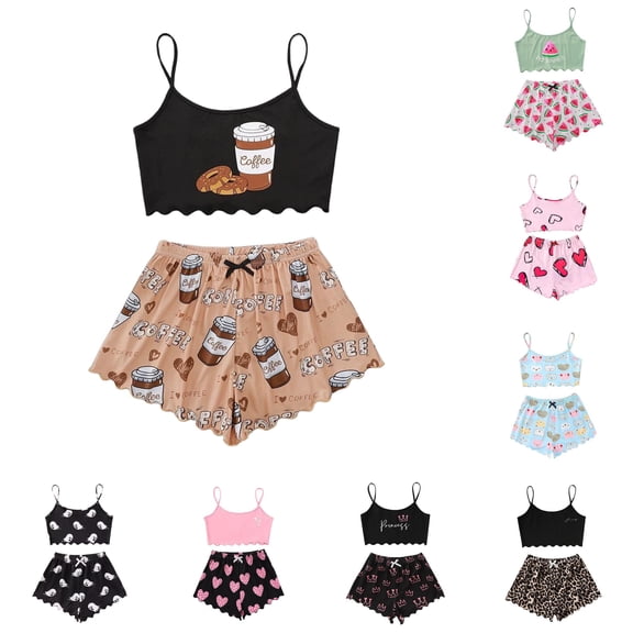 XIAONU Breathable Short Sleeve Pajama Set for Women Graphic Turn Down Collar Halloween Nightwear