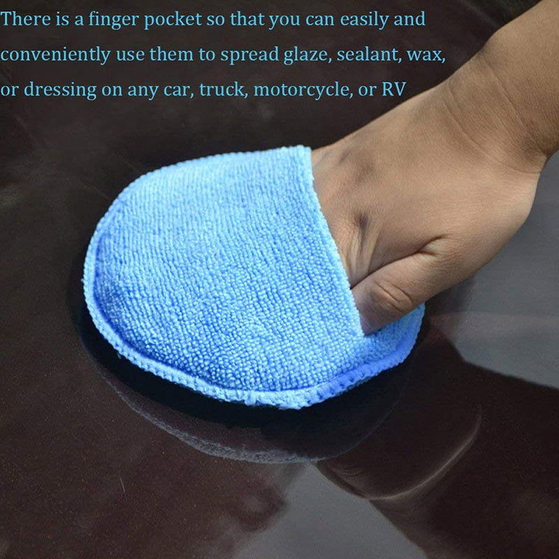 Blue, 5 Diameter, Pack of 10 Motorcycle and RV Boat Truck Wax Applicator Foam Sponge AIVS Car Care Microfiber Wax Applicator Pads with Finger Pocket for Any Cars