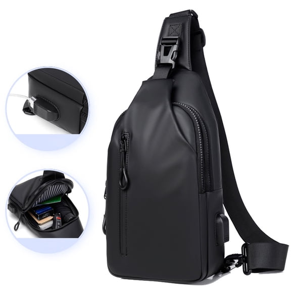 Men's Large Crossbody Chest Bag, Water-Resistant Sling Pack with USB Port, Anti-Theft Travel Shoulder Bag for Outdoors, Holds 7.9-Inch Tablet