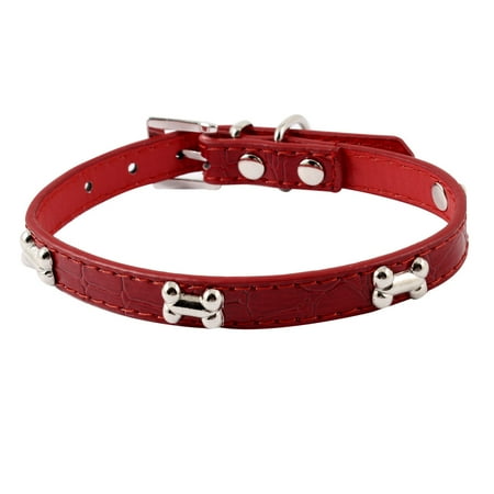 Printed Stand Collar Single Unique Bargains Metal Bone Adorn Single Prong Buckle Red Crocodile Pattern Pet Dog Collar S ()