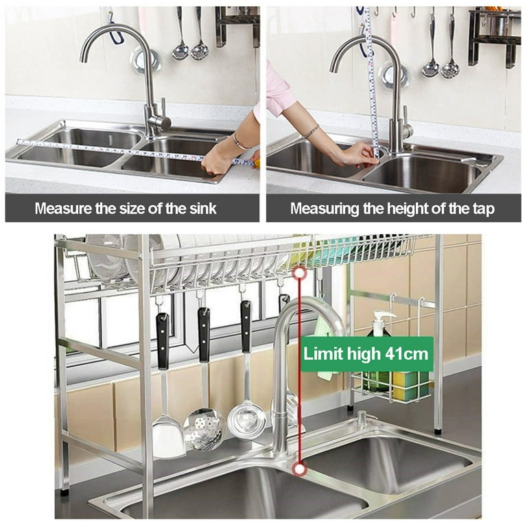 Siavonce Over The Sink Dish Drying Rack Stainless Steel Kitchen Supplies Storage Shelf Drainer Organizer, 35 x 12.2 x 20.4