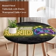 thumbnail image 3 of Video Games Round Tablecloth 36-44 Inch Round Fitted Table Cloth with Elastic Edge, Modern Game Zone Geometric Graffiti Brick Waterproof Table Cover Protector for Outdoor Picnic Party Dining, 3 of 9