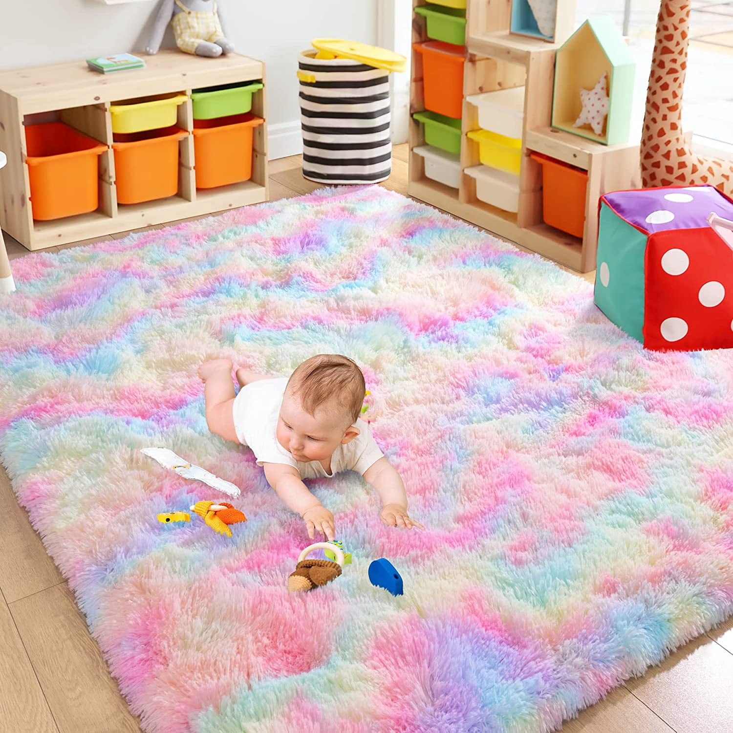 Lochas Cute Rainbow Area Rug Fluffy Colorful Carpet Soft Rugs for Living Room Bedroom Home Decor,4'x6',Rainbow
