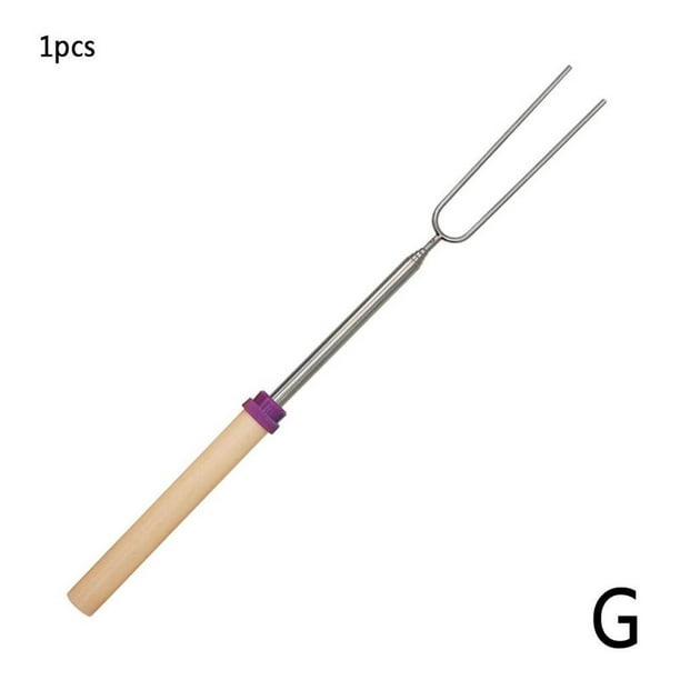 UShaped Retractable Steel Barbecue Fork with Wooden Barbecue Picnic